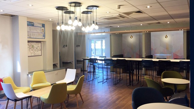 Social spaces designed by Self in refurbished iQ Student Accommodation at Opal Court, Leicester.